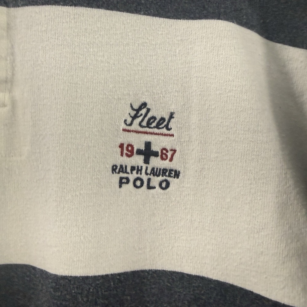 VTG Polo Ralph Lauren Rugby Shirt Blue White Striped Fleet 1987 Faded L Cotton - Picture 3 of 7